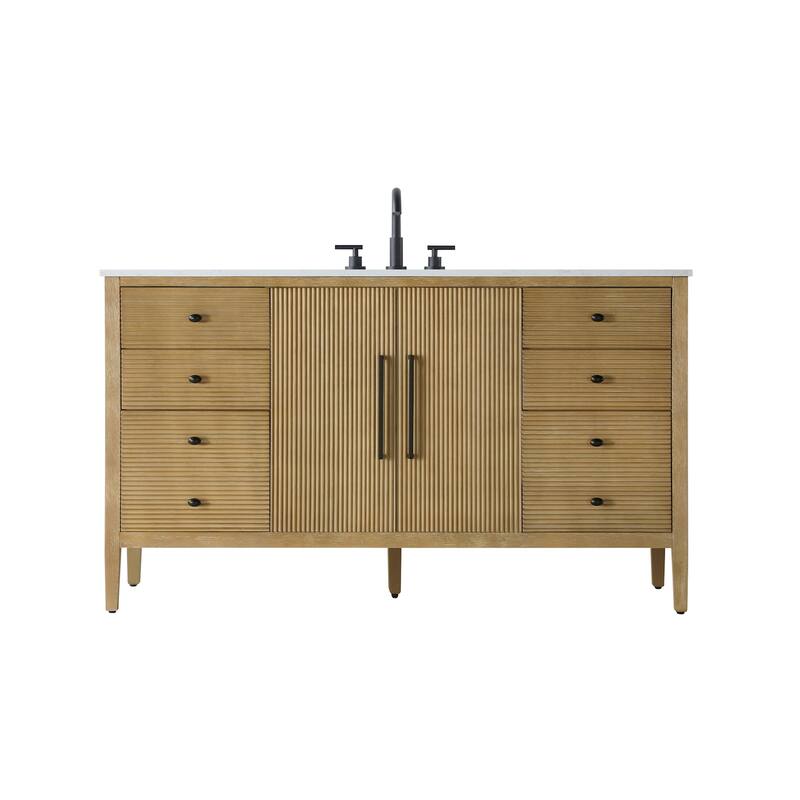 Elegant Lighting VF29660 Blakely 60" Free Standing Single Basin Vanity - Linen Oak
