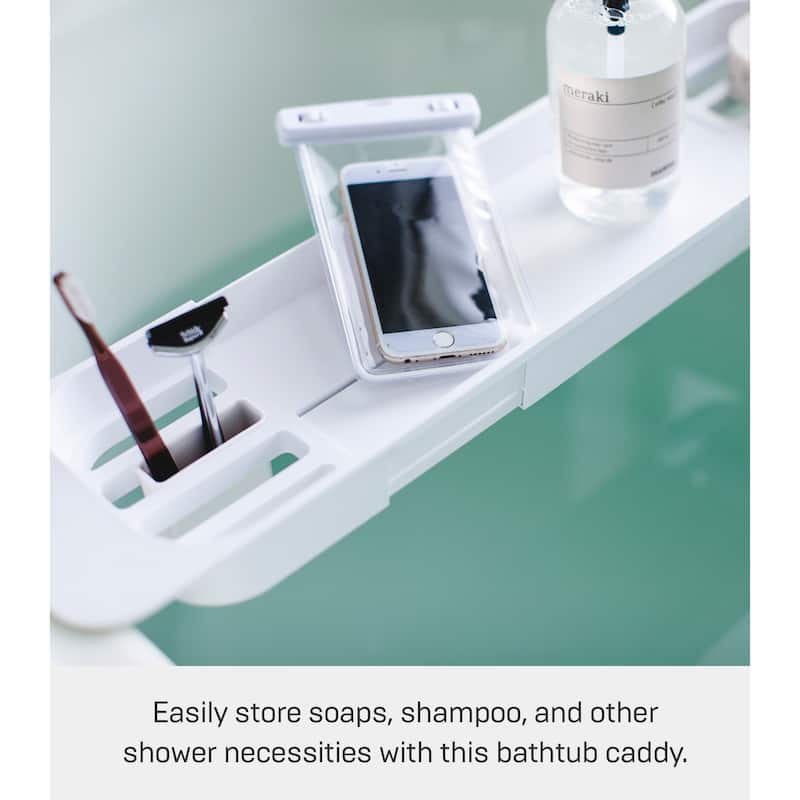 Yamazaki Home Expandable Bathtub Caddy, ABS Plastic, Holds 6.6 lbs, Expandable - L 6.1 x W 22.64 x H 1.77 inches