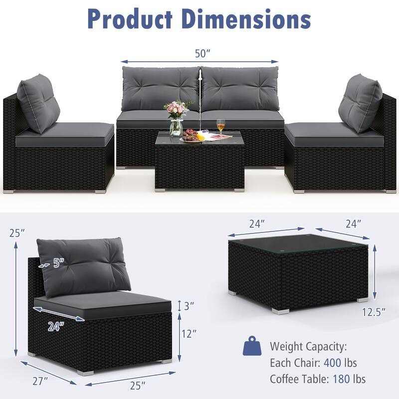 Gymax Set Of 5 Outdoor Furniture Set w/ Seat & Back Cushions Tempered