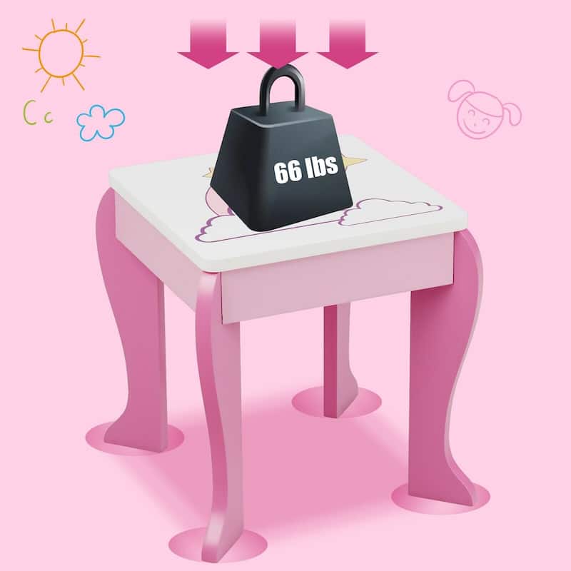 Kids Wooden Makeup Dressing Table and Chair Set with Mirror and Drawer - 19" x 14" x 35" (L x W x H)