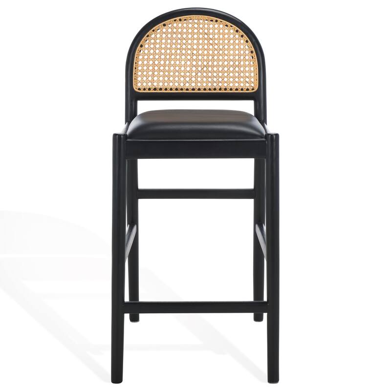 SAFAVIEH Couture Laylie Rattan And Leather 26-inch Counter Stool - 16"W x 20"D x 37"H