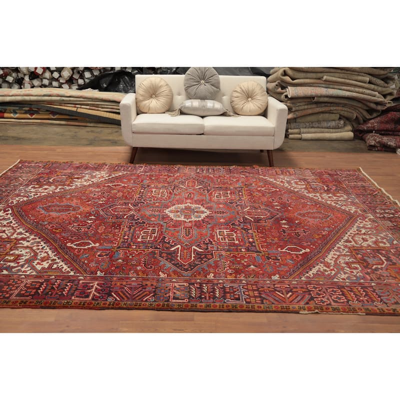 Hand Knotted Oriental 100% Wool Carpet Traditional Medallion Red Heriz Area Rug - 11' 1'' X 8' 5''
