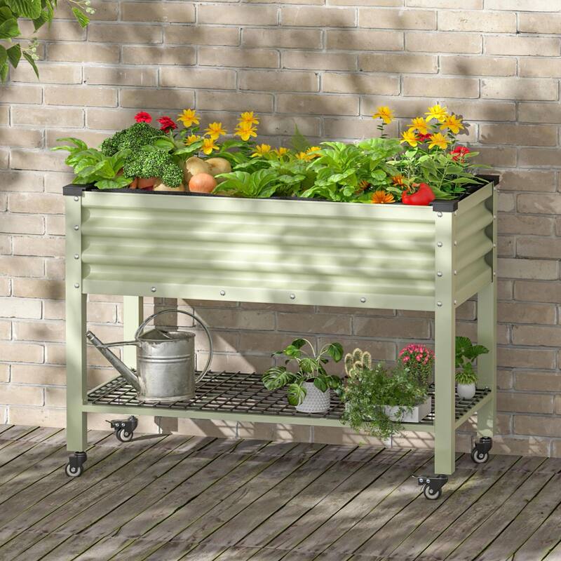 VEIKOUS 7.8 Cu.ft Galvanized Steel Raised Garden Bed, Large Outdoor Planter Box with Drainage Holes, Wheels