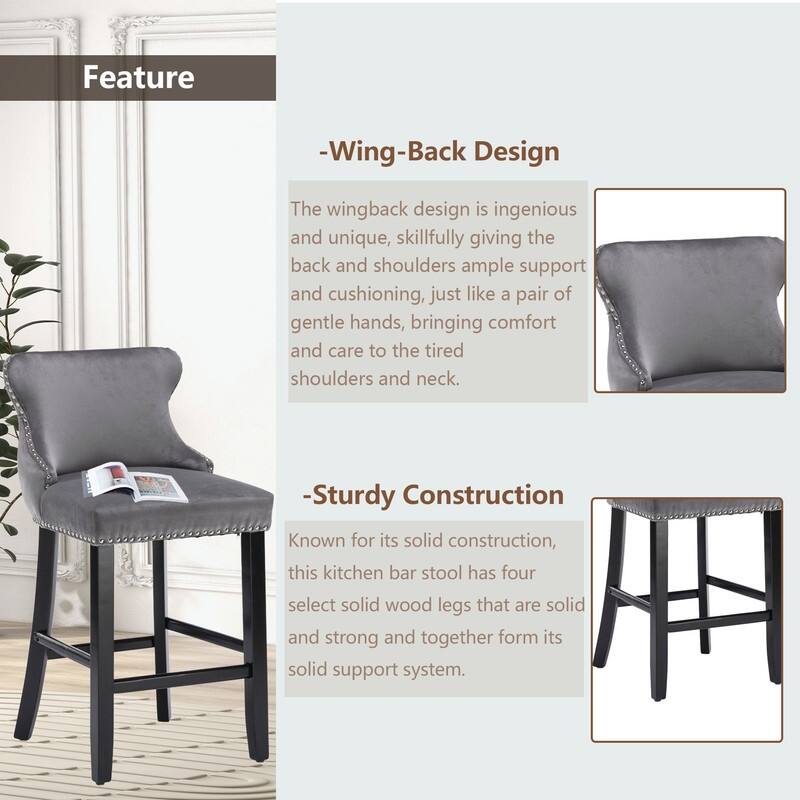 Upholstered Wing Back Bar Stools (Set of 6)