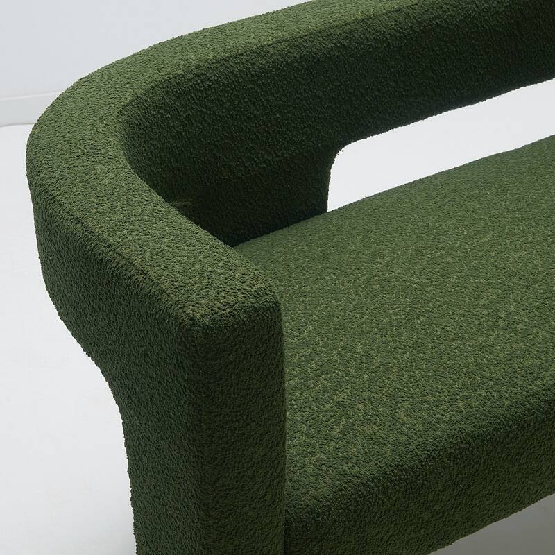 KINWELL Boucle Loveseat Couch Bench Open Back Settee with Ball Pillow, 66.7" W