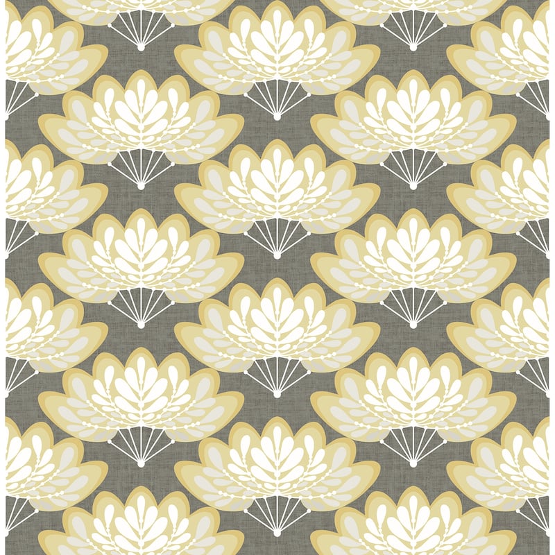 A-Street Prints Lotus Mustard Floral Fans Wallpaper