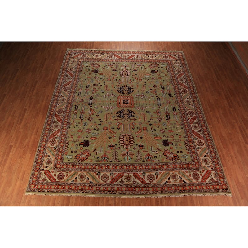 Light Green Heriz Serapi Indian Large Rug Handmade Wool Carpet - 11'11"x 14'6"
