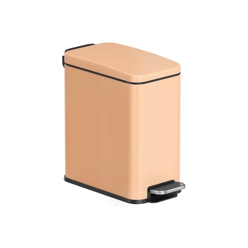 Stainless Steel Slim Bathroom Trash Can with Soft-Close Lid and Plastic Removable Inner Bucket