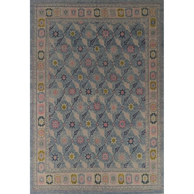 Hand Knotted Oriental 100% Wool Carpet Transitional All-Over Navy Blue & Blues Oushak Area Rug - 10' 10'' X 8' 2''