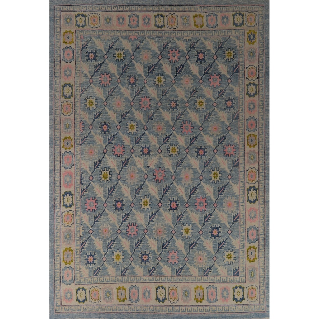 Hand Knotted Oriental 100% Wool Carpet Transitional All-Over Navy Blue & Blues Oushak Area Rug - 10' 10'' X 8' 2''