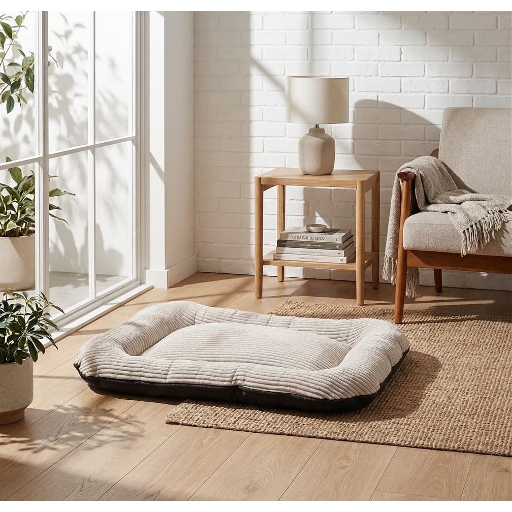 Orthopedic Dog Bed "Bella" - M, Beige Striped Removable Cover