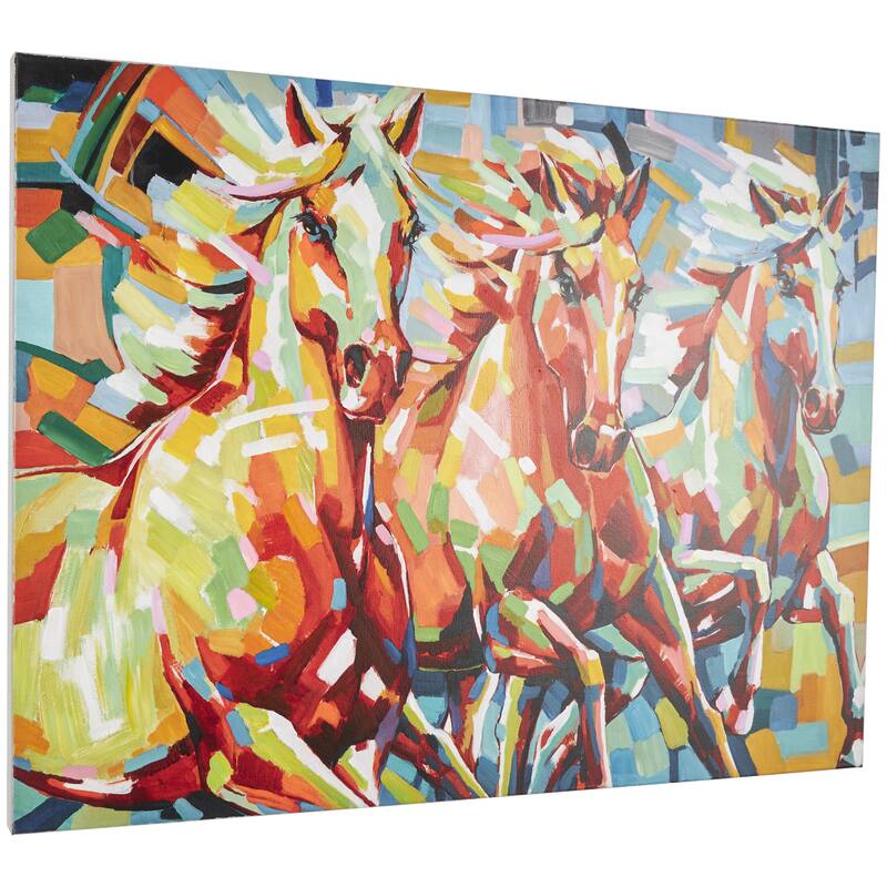 Canvas Horse Abstract Paint Splatter Wall Art with Abstract Paint Stroke Design - Multi Colored - Roche River Decor
