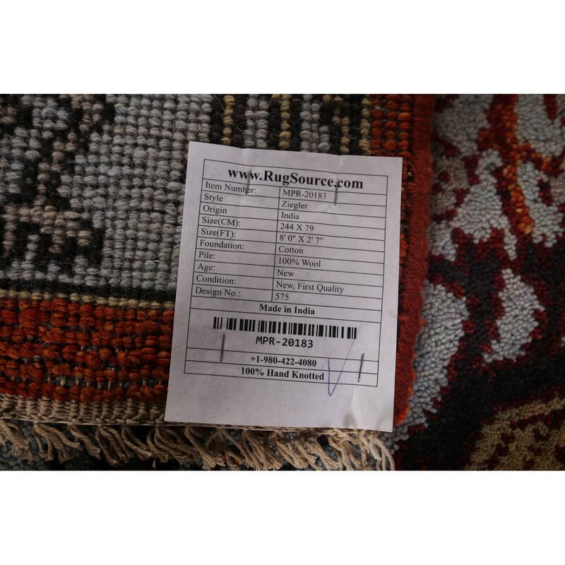 Traditional Blue Ziegler Indian Runner Rug Hand-Knotted Wool Carpet - 2'7"x 8'0"