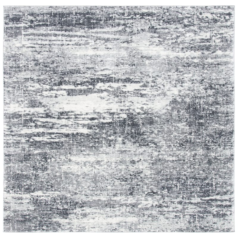 SAFAVIEH, Evoke Yukako Modern Abstract Distressed Rug - 6'7" Square - Ivory/Grey