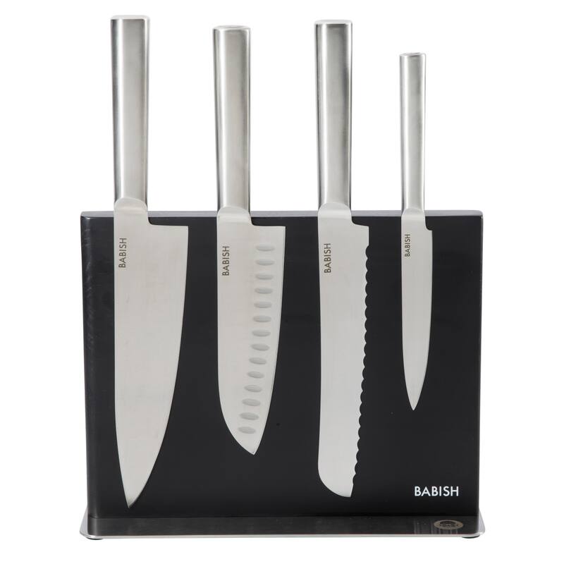 Babish 5 Piece 1.4116 German Steel Magnetic Knife Block Set - Silver