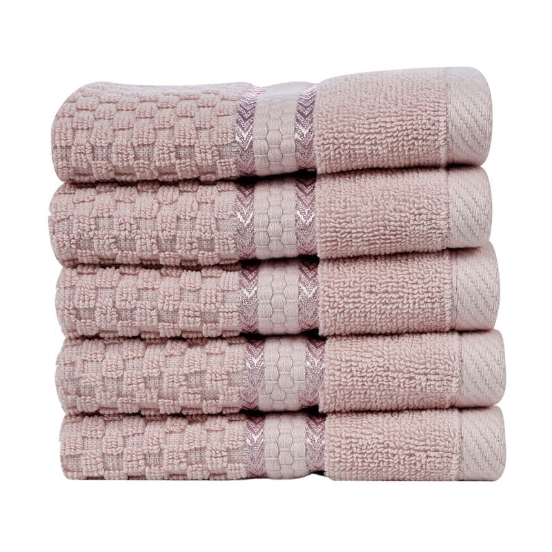 Pure Cotton 600 GSM Absorbent Washcloths 12x12 Inch by Ample Decor - 5 Pcs - Soft Pink