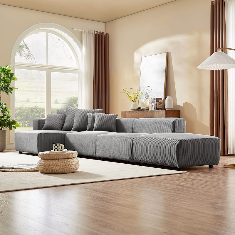 L-Shaped Corduroy Sectional Modular Sofa