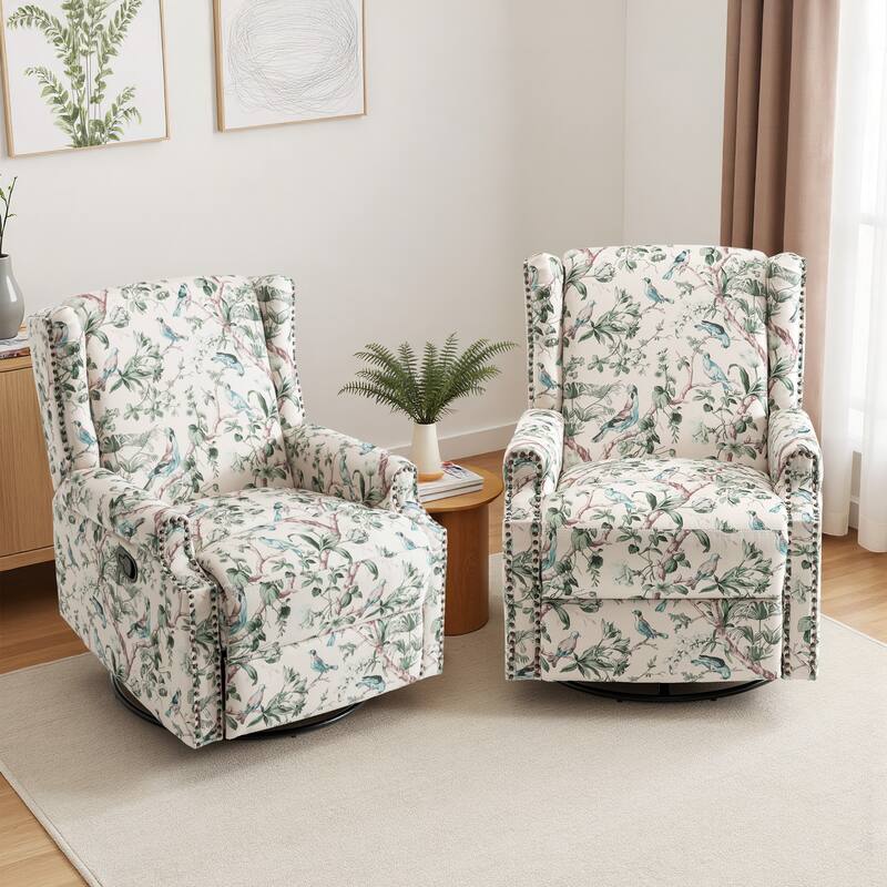 UIXE 2 Set Roderich Farmhouse Floral Print Swivel Rocker Push Back Recliner