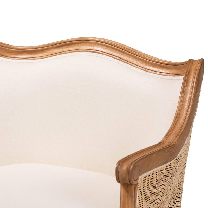 bali & pari Sylvestra Traditional French Beige Fabric and Honey Oak Finished Wood Low Seat Accent Chair