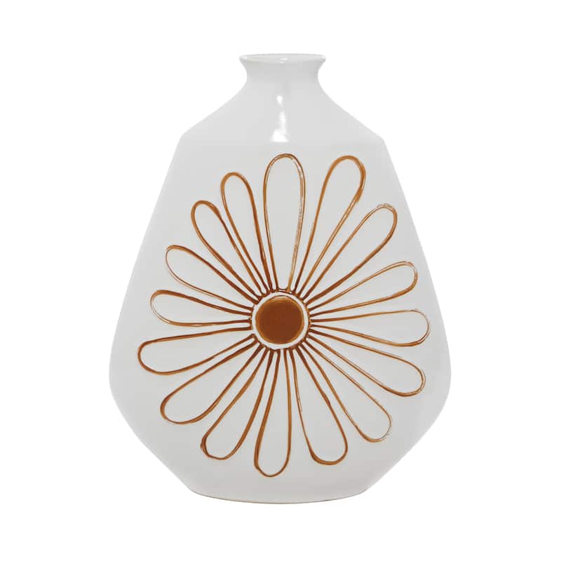 Ceramic Floral Handmade Daisy Vase - White - Roche River Decor - 6"W x 12"L x 18"H