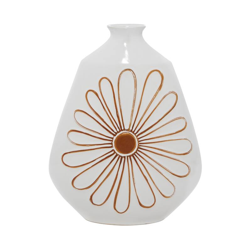 White Ceramic Handmade Daisy Floral Decorative Vase - 12 x 6 x 18