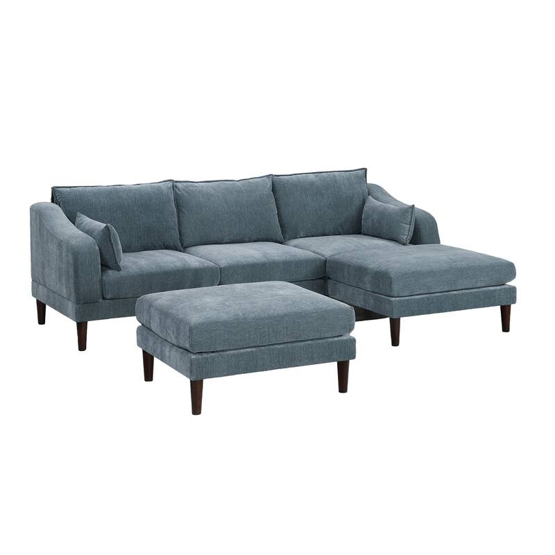 Contemporary 5pcs Grayish Fabric L-Shaped Sectional Set - 93x60x31 inches, 200 pounds