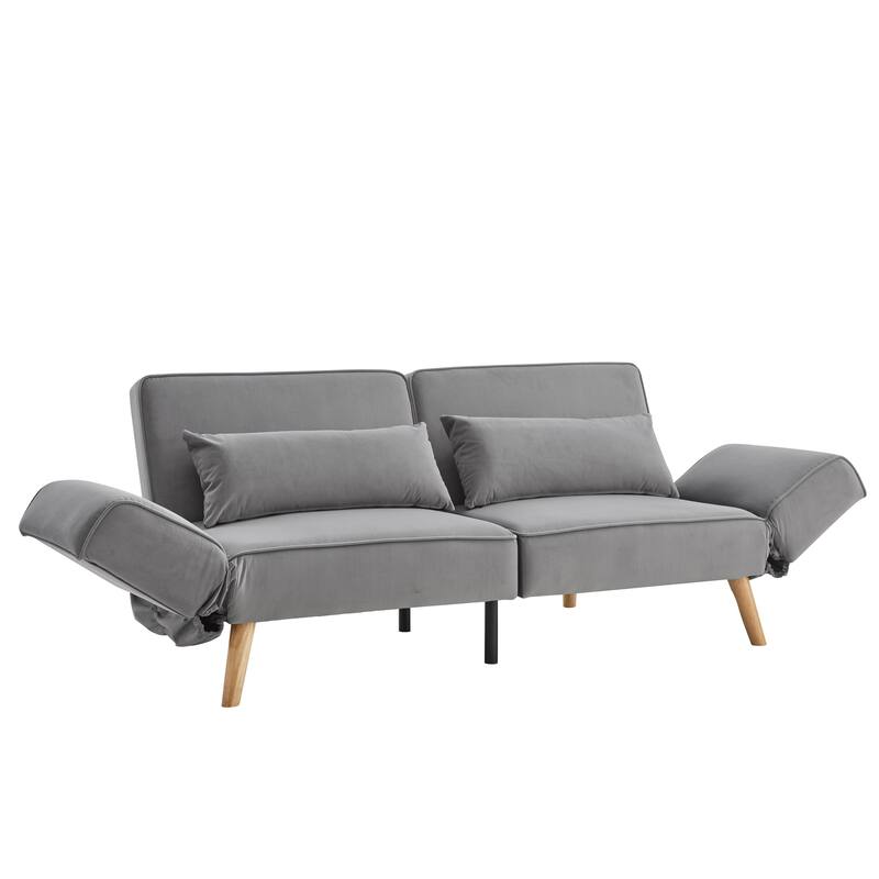 Futon Sleeper Sofa Bed Velvet Recliner Sofa Loveseat Couch with Adjustable Armrests, Splitback Recline and Pillows
