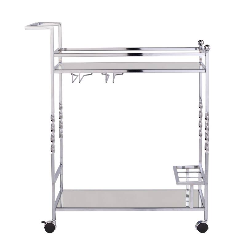 Mirrored Glass Bar Cart with Wheels and Metal Wine Rack - 29” x 15.75” x 31.5”