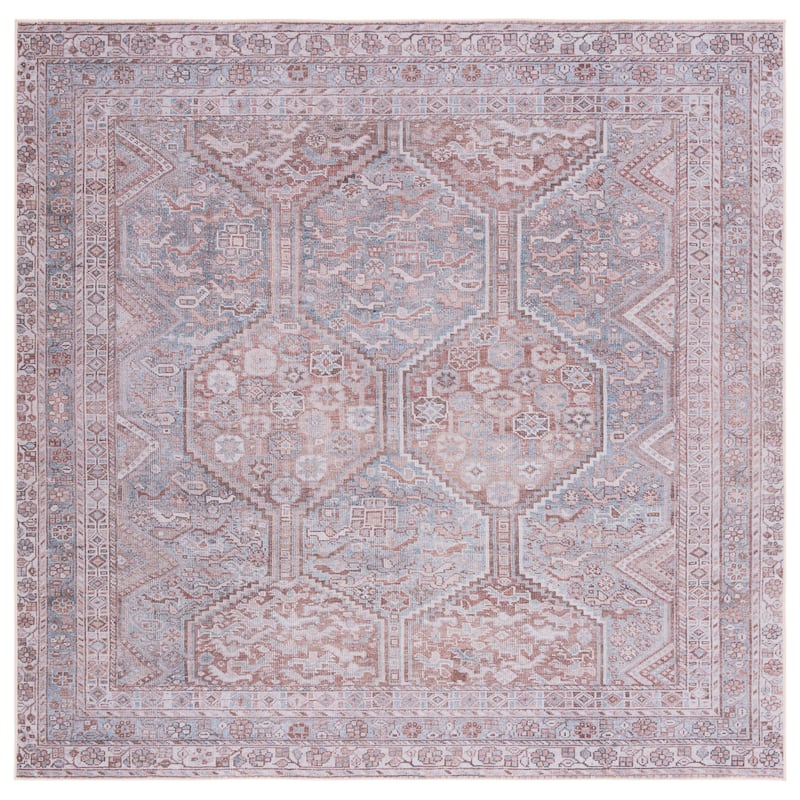 SAFAVIEH Tucson Machine Washable Slip Resistant Jenny Boho Oriental - 6' Square - Grey/Rust - Square