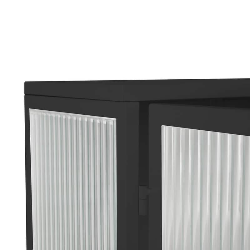 23.62" Modern Fluted Glass Wall Cabinet with Two Doors, Open Shelf & Towel Rack