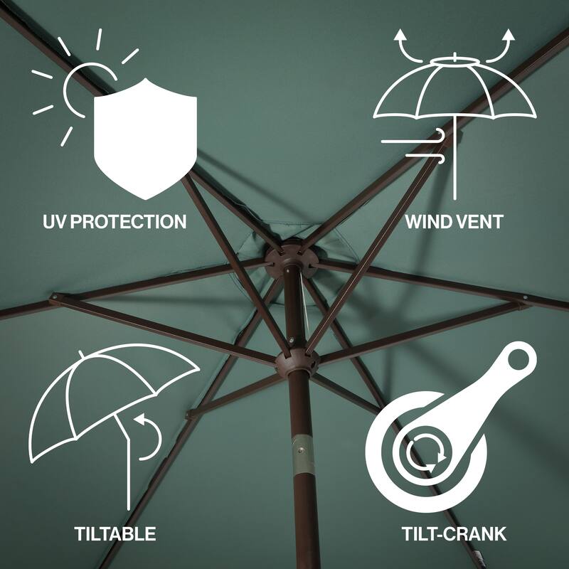 9ft Tassel Patio Umbrella Auto-Tilt, Crank , by JONATHAN Y