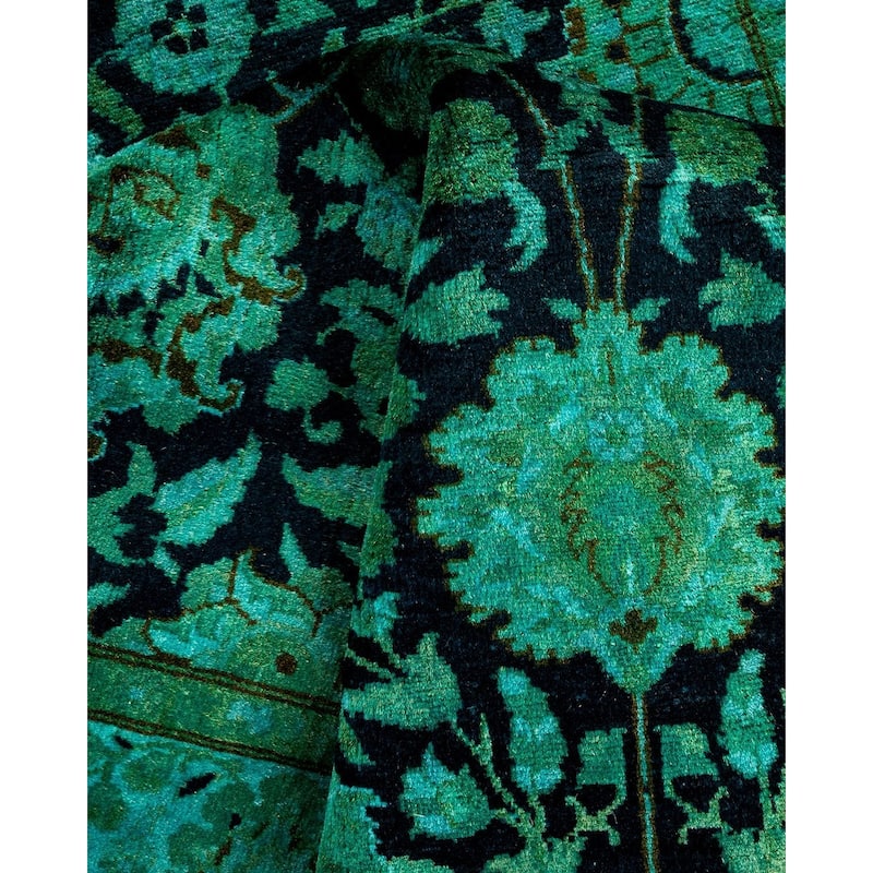 Overton Hand Knotted Wool Vintage Inspired Modern Contemporary Overdyed Green Area Rug - 3' 2" x 12' 0"