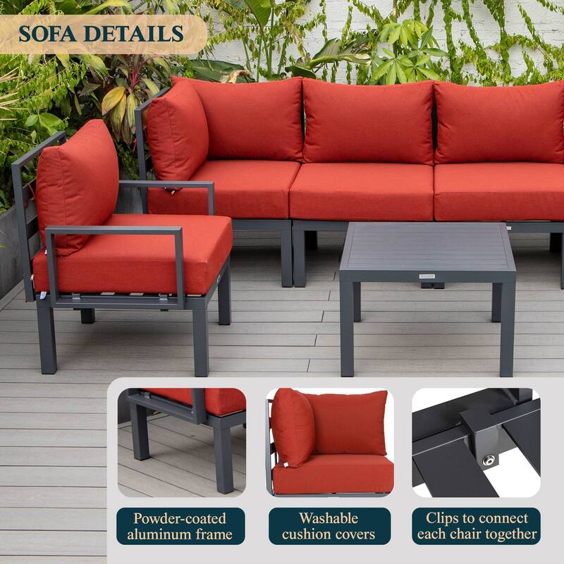 Outdoor 7-Piece Modern Patio Sectional Sofa Set Aluminum Frame W/ Coffee Table for Outdoor Summer Porch Backyard
