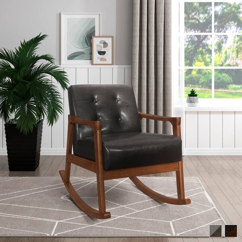 Rivulet Tufted Wood Arm Rocking Chair