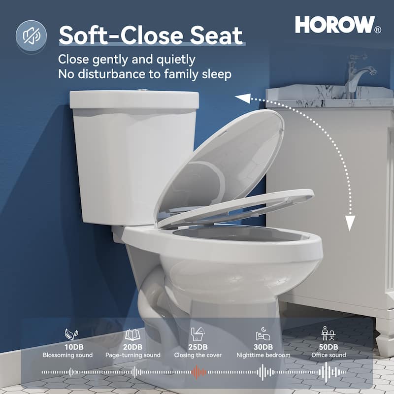 HOROW 2 Piece ADA Height Dual Flush Elongated Toilet White 1.1/1.6 GPF Strong Flush Soft Close Seat - 17 Inch