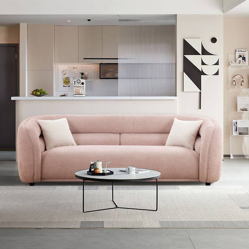 Modern Contemporary 91" Upholstered Curved Sofa With 2 Pillows for Living Room