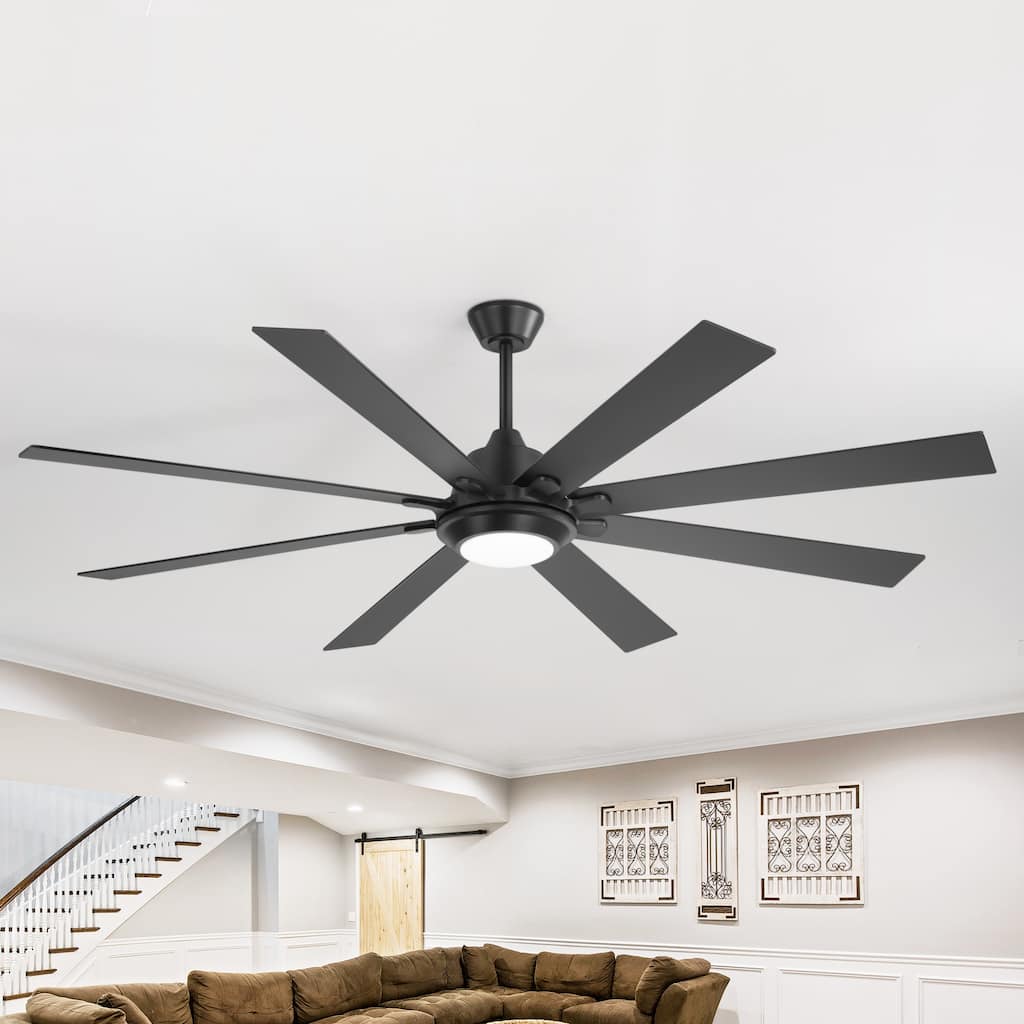 65"/72" Modern Black LED Ceiling Fan with Light Remote (8 Reversible Blades)