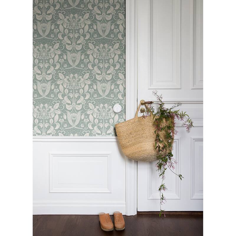 A-Street Prints Berit Blue Floral Crest Wallpaper