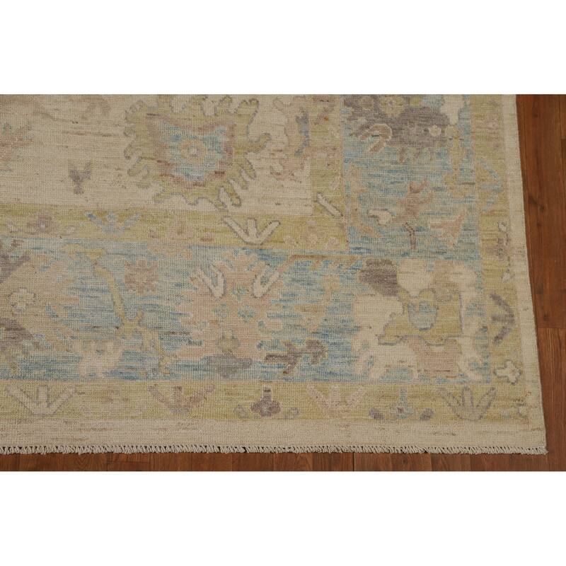 Beige Vegetable Dye Oushak Turkish Area Rug Hand-Knotted Wool Carpet - 7'10"x 9'10"