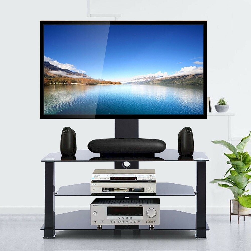 Heavy-Duty 3-Glass-Shelf TV Stand Cabinet Fits LED LCD OLED Plasma TVs 32"-70" 
