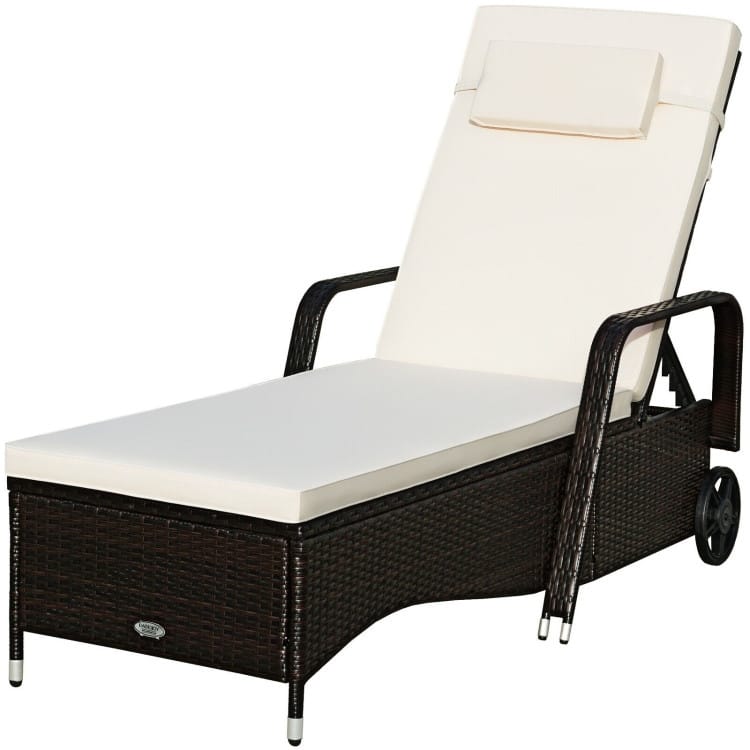 Outdoor Cushioned Wicker Chaise Lounger with Adjustable Backrest - 79.0" x27.5" x 21"(L x W x H)