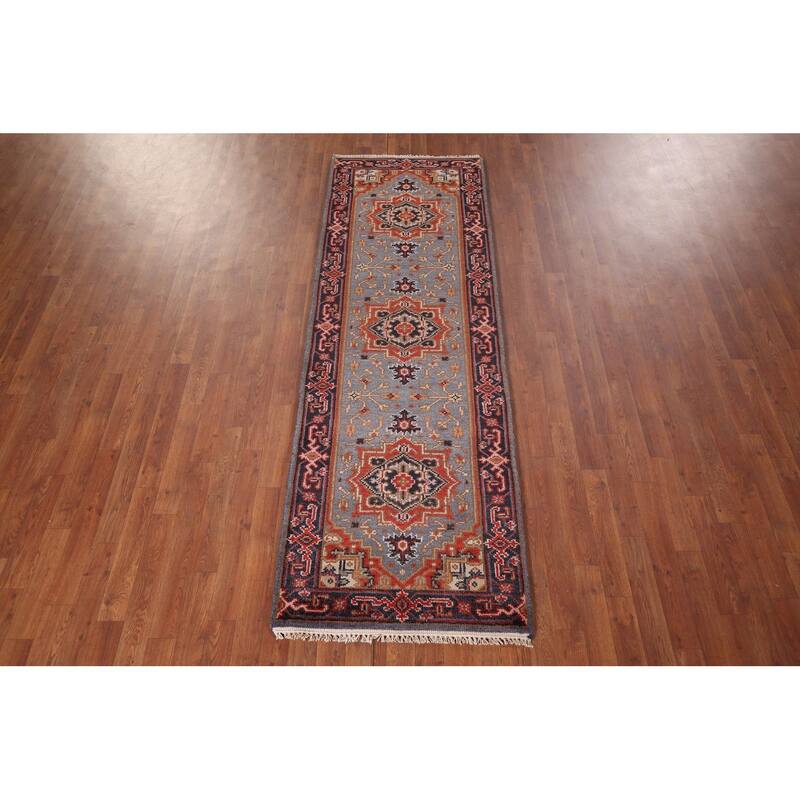 Blue Heriz Serapi Oriental Runner Rug Handmade Wool Carpet - 2'7"x 7'11"
