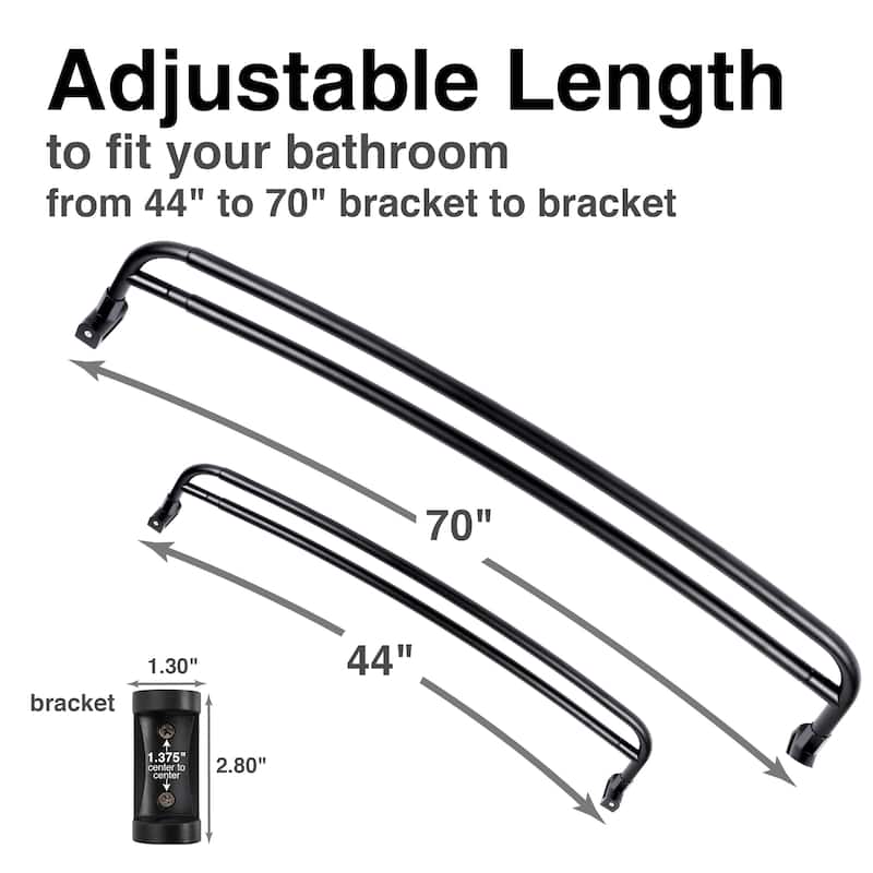 Double Curved Shower Curtain Rod Adjustable 44 to 70 inches by JS Jackson Supplies