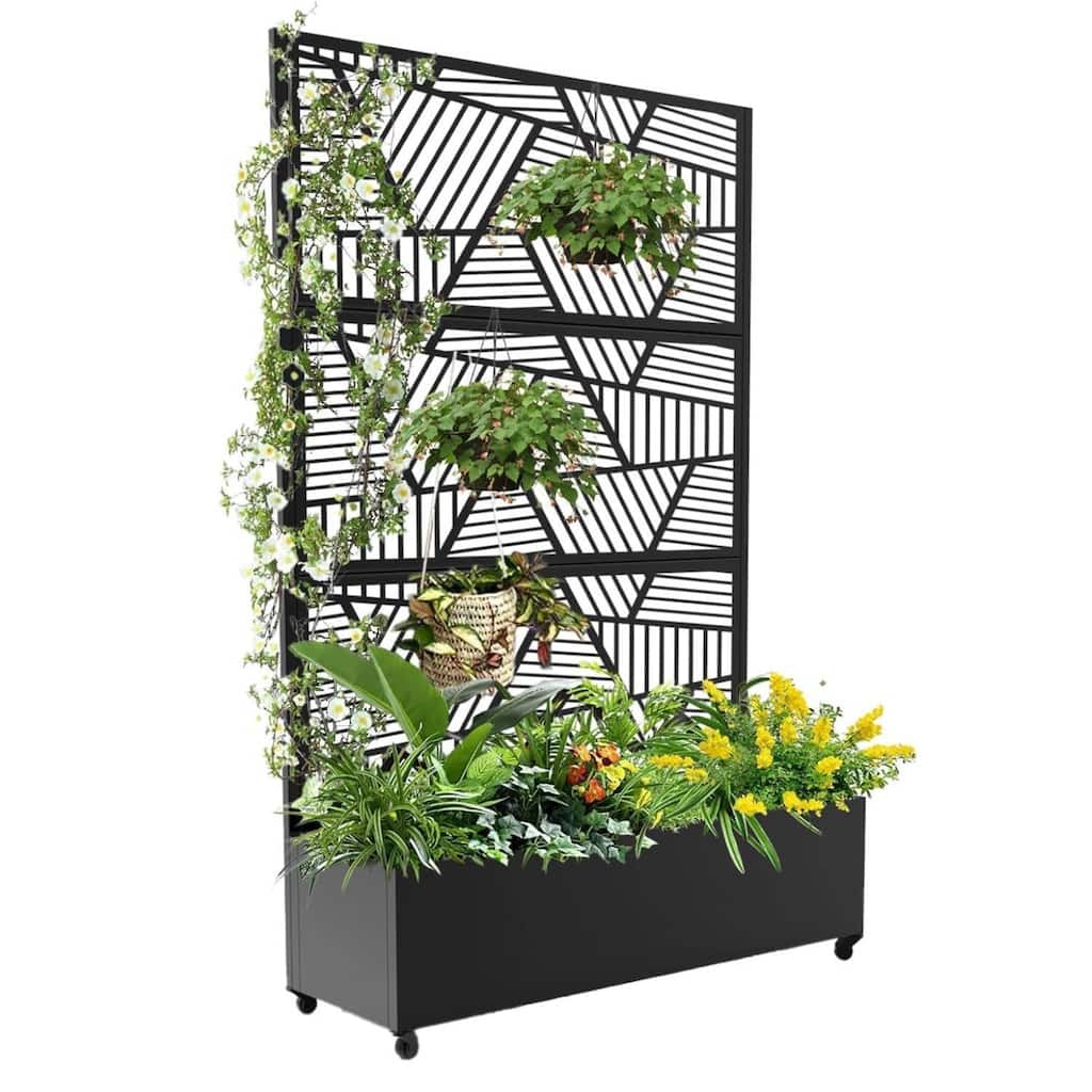 Outdoor Garden Fence, Privacy Screen Planter Box for Vining Plants & Veggies