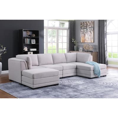 Upholstered Reversible Modular Sectional Sofa in Light Gray