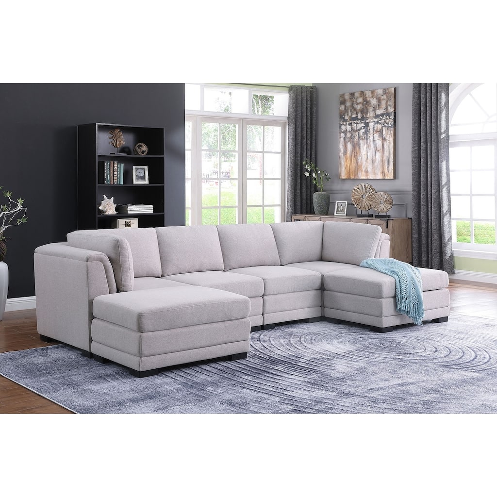 Upholstered Reversible Modular Sectional Sofa in Light Gray
