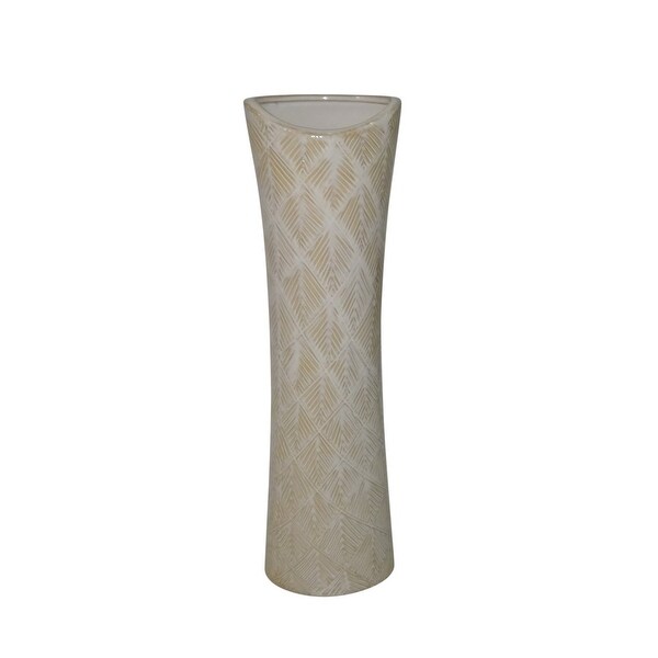 Textured Ceramic Vase with Pine Needle Design, White