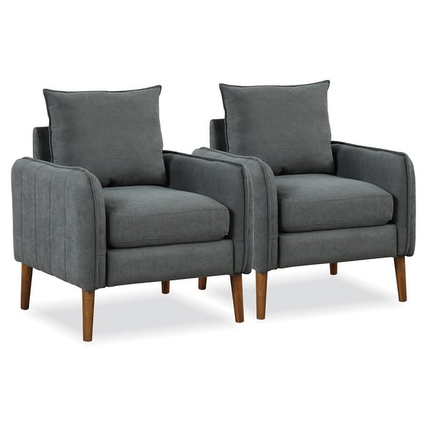 slide 2 of 9, Gymax 2PCS Modern Accent Chair Upholstered Mid-Century Armchair w/ Grey