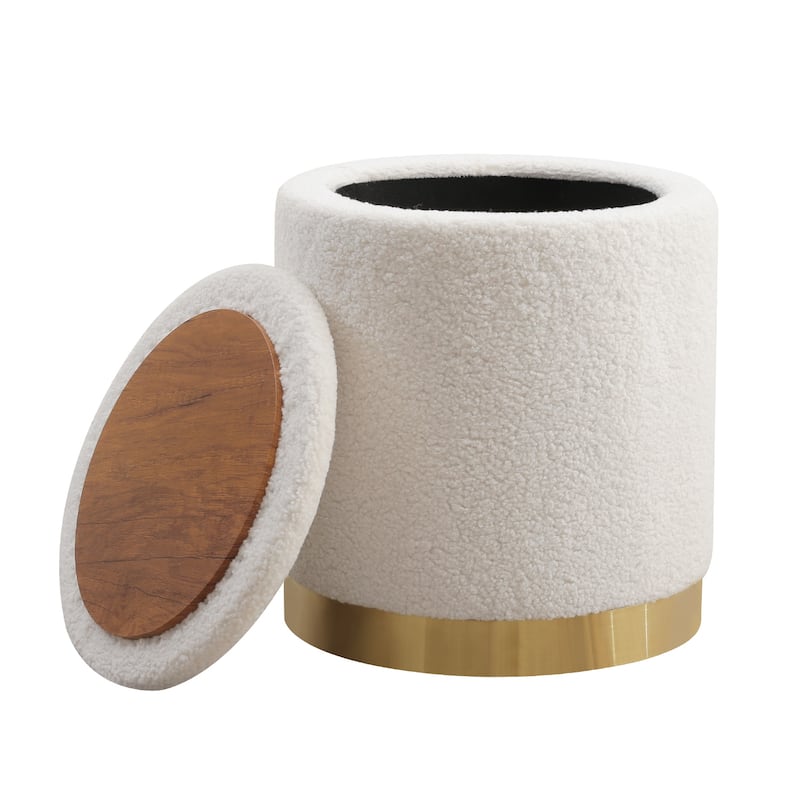 Adeco Velvet Round Storage Stool Gold Plating Base Storage Ottoman