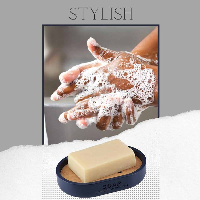 Chic Polyresin Soap Dish with Draining Bamboo Insert - 5 L x 3.4 W x 1 H